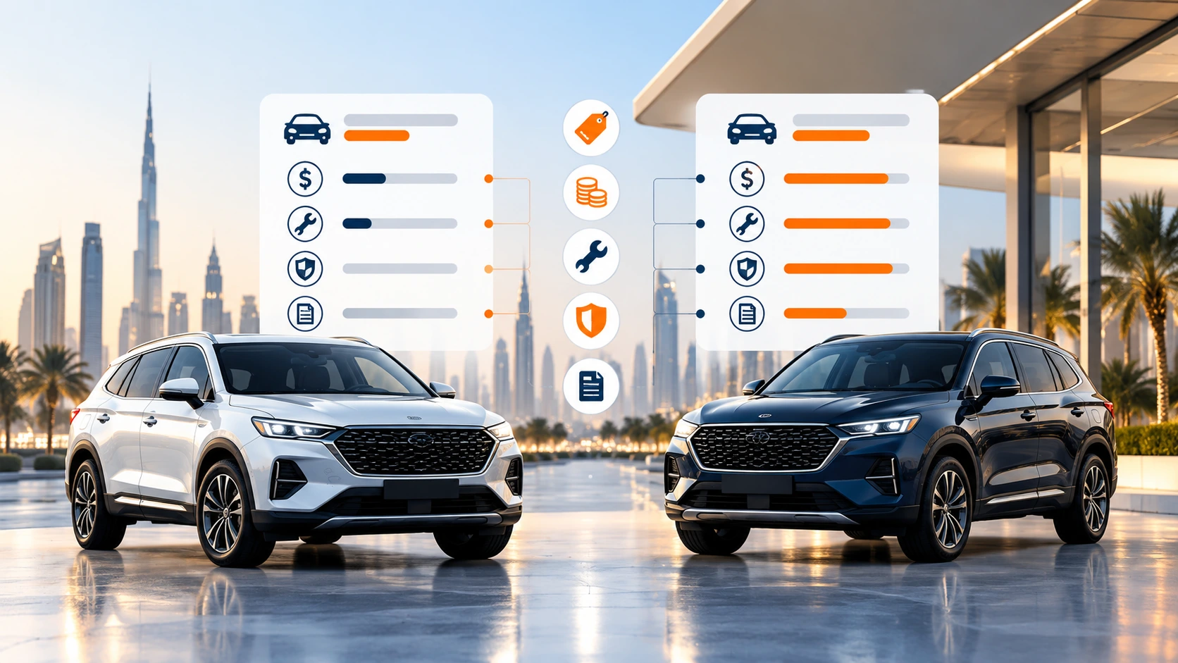 Automotive incentive comparison showing vehicle pricing cashback service warranty and registration benefits