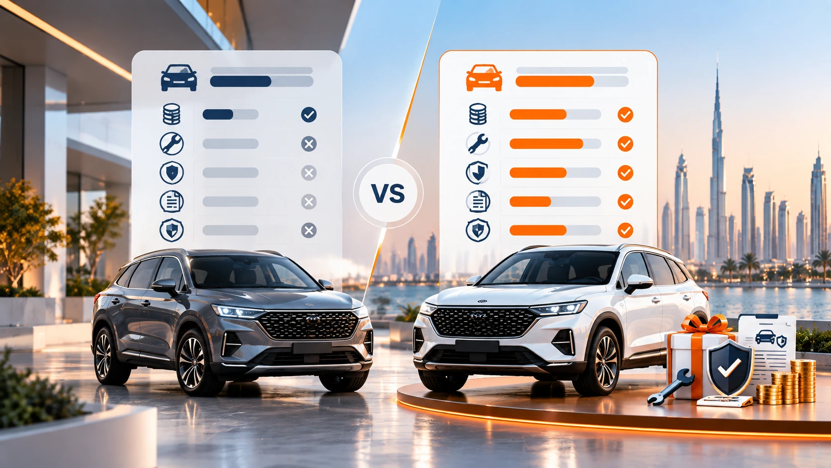 Total Offer Value comparison of two vehicles including price service warranty cashback and ownership benefits